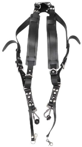HERCHR Sangle d'appareil Photo pour Deux caméras, Double bandoulière en Cuir, Harnais d'appareil Photo Multi-Engrenages Vintage pour Harnais Universel DSLR/SLR Femmes/Hommes(Noir)