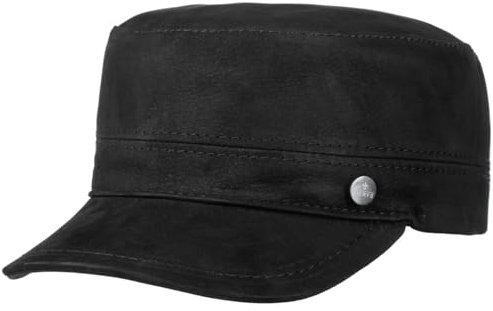 LIERYS Cubano Leder Armycap Militärstil Veloursleder Fullcap Schwarz Unisex Frühjahr/Sommer/Herbst/Winter schwarz 59 cm