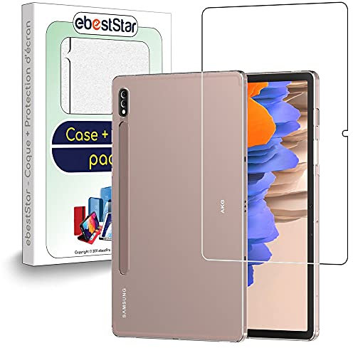 ebestStar - Cover per Samsung Galaxy Tab S7 SM-T870, Custodia Silicone Trasparente, Protezione TPU Antiurto, Morbida Sottile Slim, Trasparente + Vetro Temperato