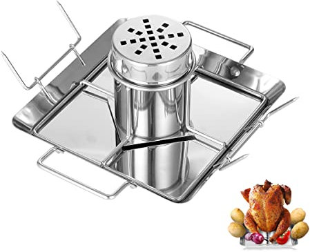 AMOZO Hähnchenbräter - Edelstahl Hähnchenhalter - Bierdose für Hähnchengrill - Grillzubehör für Barbecue, für Grill im Freien, Ofen - BBQ Accessoire mit 4 Gemüsespießen (KJJ-0001)
