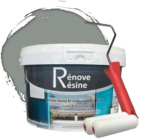 COULEURS D ANTAN Peinture Résine multisupport Intérieur pour Faïence, Carrelage, Douche, Baignoire 5m² - RAL 7042 Gris signalisation A + Kit d'application OFFERT