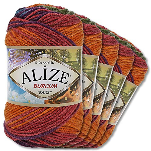 Alize 5 x 100g Burcum Batik Premium Wolle 100% Acryl | 29 Farben Farbverlauf Akzente Accessoire Häkeln Stricken Kleidung (4827)