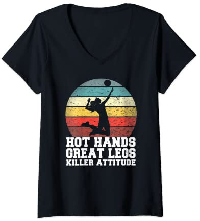 Damen Volleyball Kleidung Volleyballer Outfit Beachvolleyball T-Shirt mit V-Ausschnitt