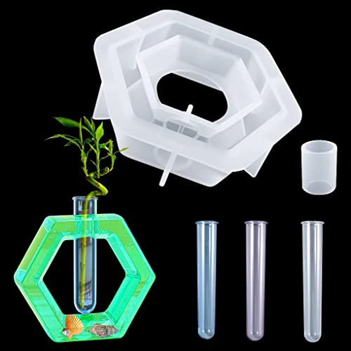 FineInno Silikonform Epoxidharz Vase, Hexagon Blumenvase Resin Gießformen, Vermehrungsstation Epoxidharz Forme fur DIY Hydroponik Pflanzgefäß Tischdeko Deko