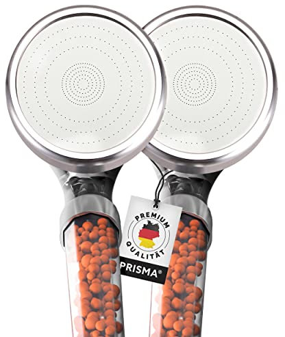 PRISMA Premium Duschkopf 2 Stk. Handbrause wassersparend mit Druckerhöhung für mehr Wasserdruck - Brausekopf, Regendusche und Massage Funktion
