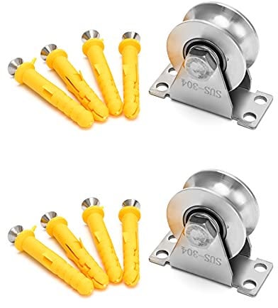 QWORK 2 x 2 Zoll (50mm) Schiebetor Roller Stahl mit Halterung aus Edelstahl, Drehgelenk, für Drahtseile, tragfähigkeit: 400 kg