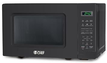 Commercial Chef 0.7 Cu. Ft. Countertop Microwave Oven, Touch Controls with Digital LED Display, 700W Small Microwave with 10” Turntable Plate, Push Button Door, 10 Power Levels, CHM7MB, Black