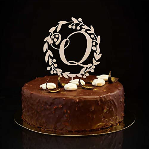 Letter Q Cake Topper Initial Name Floral Leaf For Birthday Party Decorations Floral Wreath Beach Reusable Wedding Gifts For Family Friends Wood Custom Any Initial