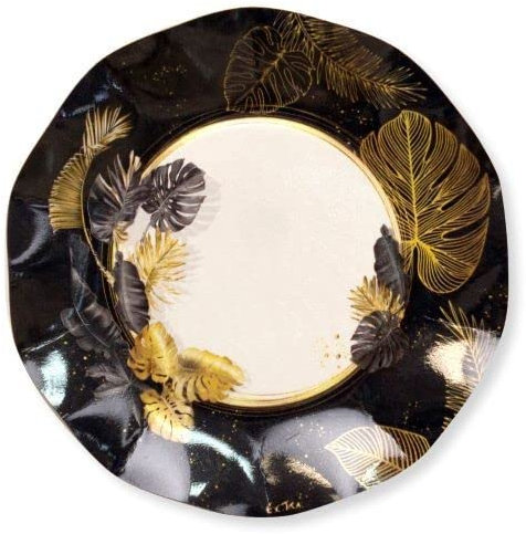 Assiettes plates en papier à pétale noir tropical 24 cm 8 pièces