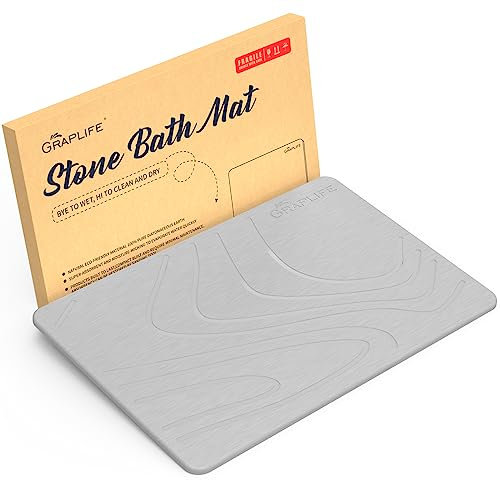 Graplife Stone Badematte, rutschfest, schnell trocknend, für Küche, Theke, Badewanne und Badezimmer, Boden, super saugfähig, Kieselgur, Duschmatte, Hellgrau, 60 x 39 cm
