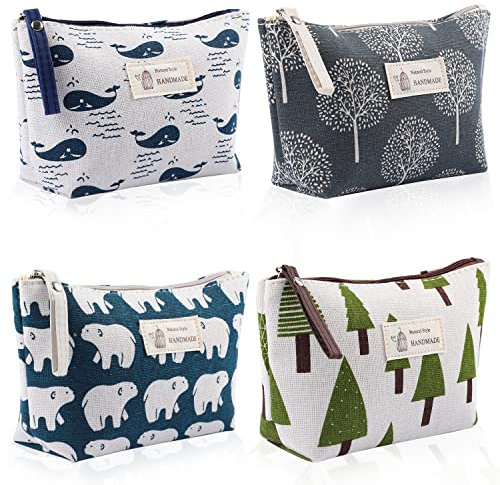 4 Stück Kosmetiktasche Segeltuch, Klein Multifunktionale Kosmetikbeutel Mäppchen Make up Tasche mit Reißverschluss Schminktasche Damen Aufbewahrungstasche