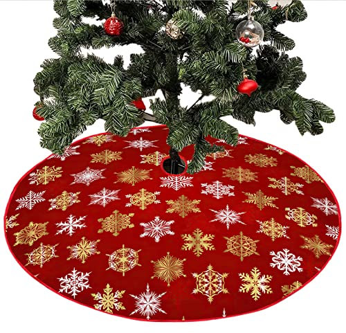 Mateju Rote Gold Weihnachtsbaum Rock Weihnachtsbaumdecke Groß Tannenbaum Unterlage Rund Christbaumdecke Christbaumständer Teppich Baumdecke für Weihnachtsdeko Neujahr (Vintage Gold,90cm)