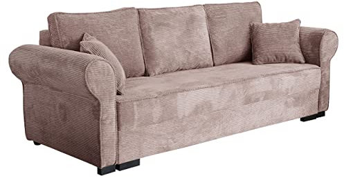 Mirjan24 Schlafsofa Olimpia Cord, Bettsofa mit abgerundete Armlehnen, Sofa mit Bettkasten und Schlaffunktion, Couchgarnitur, Schlafcouch, Sofagarnitur, Wohnlandschaft, Beste Qualität (Poso 145)