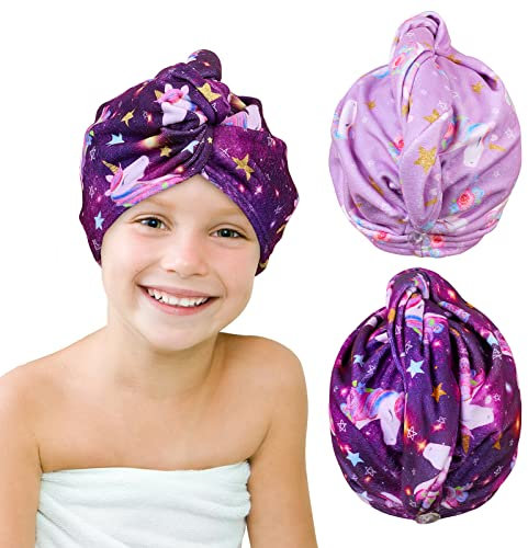 Beinou Mikrofaser Handtuch Haare, 2 Stück Turban Handtuch mit Knopf Haarturban Schnelltrocknend Towel Lange Haare für Frauen Kinder