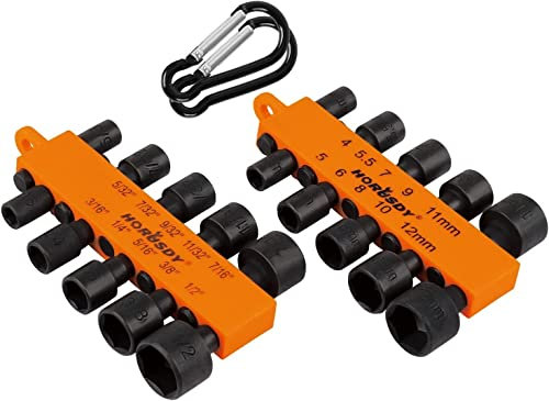 HORUSDY 20-Piece Nut Driver Set for Impact Drill | SAE (5/32''-1/2'') and Metric (4mm-12mm) | 1/4” Nut Driver Hex Keys for Electric Screwdriver | Hex Head Drill Bit Set | Chrome Vanadium Steel
