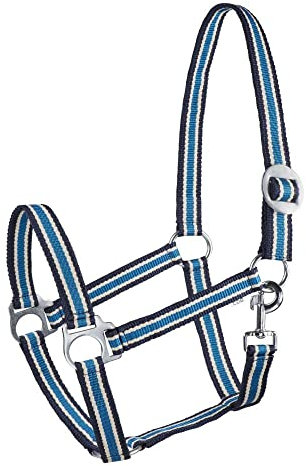 Halfter für Pferde Start Economic Pferdehalfter - Verstellbares Halfter Pferd, Stallhalfter Pony, Vollblut, Warmblut (Dunkelblau/Weiß/Blau, Full)