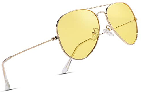 COASION Pilot Polarised Sunglasses Mens Womens Metal Frame Vintage Retro Sun Glasses UV400 Protection for Driving Fishing Yellow