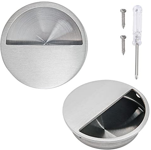 Biaundo 2 Stück runde, versteckte Türgriffe, Edelstahl-Türgriffe, versenkte Züge, Schiebetür, bündiger Fingerschrank, mit Schrauben und Schraubendreher (50 mm Durchmesser, gebürstetes Nickel)