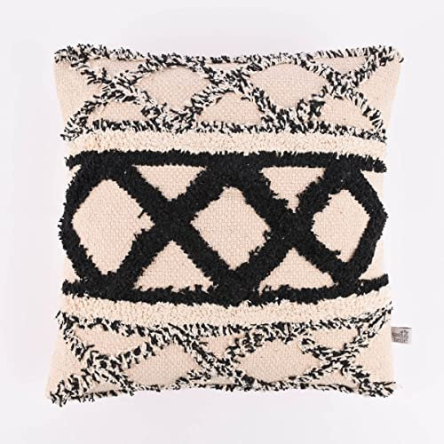 SCHÖNER LEBEN. Sass & Belle Kissenhülle Rauten Fransenstruktur beige schwarz 40x40cm
