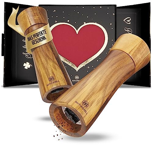 BUTLERBELL® Salz und Pfeffermühle Holz in Luxus Geschenkbox mit Herz ideal als Hochzeitsgeschenk | Geschenke zur Hochzeit | Hochzeitsgeschenke für Brautpaar | Einweihungsgeschenk (Engel)