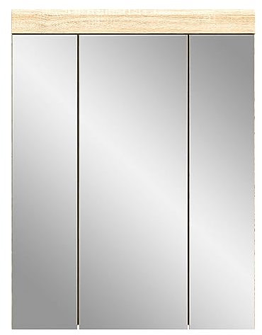 Newroom Spiegelschrank Sonoma Eiche hell Spiegelglas Schminkspiegel Modern Elegant - 60x79x18 cm (BxHxT) - Frisierspiegel Wandspiegel Badezimmermöbel - [Bolero.Five] Bad Badezimmer WC