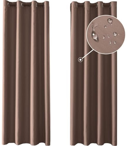 Ystyle Gardinen 2er Set, Thermovorhang Kälteschutz, Outdoor Vorhang Wetterfest Mit Ösen, Verdunkelungsvorhang, Vorhänge Blickdicht, Curtains Wohnzimmer, Thermovorhang Hitzeschutz, Braun