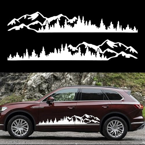 TOMALL 1 Paar 190 cm Bergbaum-Wald-Vinyl-Aufkleber für Karosserie, Tür, Seite, Auto, Berge, Grafik-Aufkleber, Dekoration für SUV, Geländewagen, Universal-Aufkleber, Zubehör (B-Weiß-Groß)
