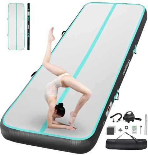FBSPORT Gymnastikmatte Schwarz-Grün 4 M, 20 cm Höhe Trainingsmatte mit Luftpumpe