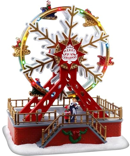 Aurora Store Giostrina Natalizia Scena animata a Led Ruota Panoramica con ALTALENE girevoli, musicale con luci e movimento h. 31 cm, Giostra Luna Park , Villaggio Natalizio innevato 23x16x31cm