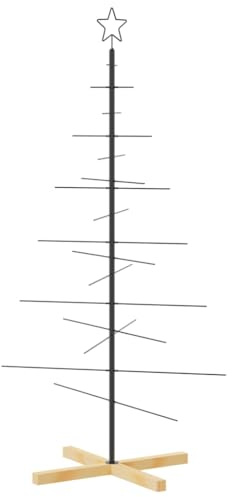 vidaXL Albero di Natale in Metallo con Base in Legno Nero 150 cm