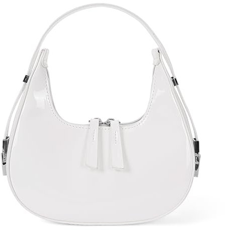 ACUYE Borsa a tracolla a mezzaluna da donna, Y2K, borsa hobo con cerniera, borsa da donna a mezzaluna, con manico superiore, borsa ascellare con tracolla regolabile, 01-bianco, 22cm