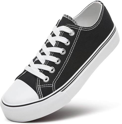 ZGR Womens White Tennis Shoes for Women,Lace up Canvas Sneakers Black US8.5