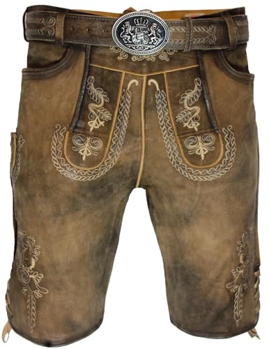 Maddox Herren Lederhose Kochelsee mit Gürtel | Smoke Antik