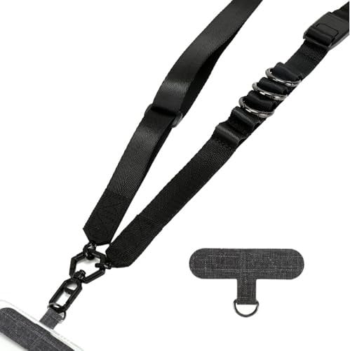 AHABIPERS Handykette Universal, Nylon Handy Kette, Verstellbarer Crossbody Handyschnur, Handy Umhängeband Kompatibel mit Meisten Smartphones (Dunkelschwarz)