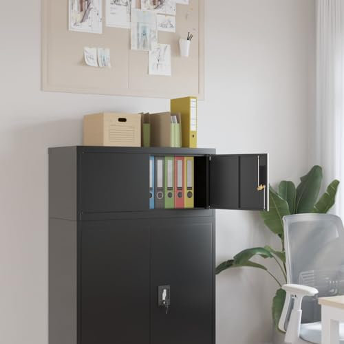 Rantry Aktenschrank aus schwarzem Stahl, 90 x 40 x 40 cm, Büroschrank, Aufbewahrung, Mehrzweckschrank, praktischer Werkzeugschrank für Büro, Arbeitszimmer, Garage, Aktenschränke, Aktenschränke