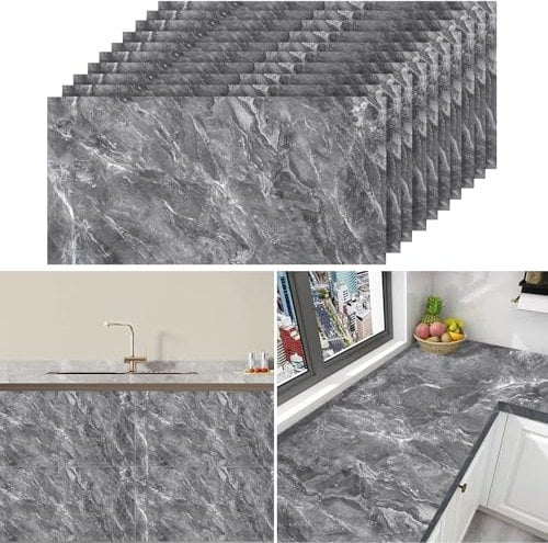 Warmiehomy Marble Tile Stickers 60x30cm 30Pcs Thicken Self Adhesive Wall Tiles Waterproof,Peel and Stick on Vinyl Marble Tiles for Living Room Bedroom Bathroom Kitchen Splashback,Earl Grey