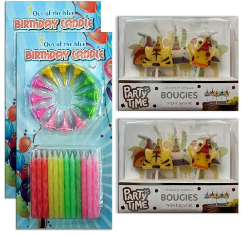 60-teiliges Geburtstagskerzen-Set für Kuchen: 48 bunte Kerzen, 24 Halter & 12 Tier-Kerzen Geburtstagskerzen für Geburtstag, Geburtstagsdeko, Partykerzen, Kuchenkerzen (Tiere)