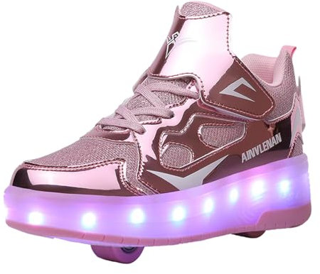 Mateju Scarpe con Rotelle Bambino Bambina Sportive Scarpe da Skateboard, Rotelle a Scomparsa Skateboard Sneakers Scarpe da Ginnastica da Pattini per Ragazzo e Ragazza 30 EU Rosa