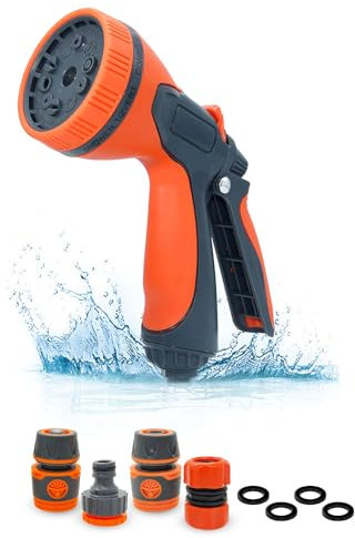 Garden Hose Pipe Spray Gun, 10 Adjustable Patterns Garden Hose Nozzle, High Pressure Anti-Leaking Hose Gun, Leak Proof&Non-Slip, Used for Cleaning, Watering, Washing Cars, Bathing Pets, Orange