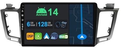 YUNTX 10.1 Zoll Android 14 Autoradio mit Navi Für Toyota RAV4 2013-2018 | Octa Core | 6GB 128GB | Eingebaut 4G LTE | CarPlay & Android Auto | DSP | DAB | HDMI 1280 * 720 IPS Bildschirm|Bluetooth