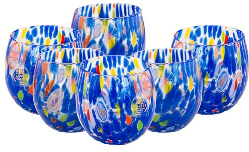 MurArt Bicchieri di Murano Set da 6 bicchieri da 400ml Collezione Marea in vetro soffiato a mano in lavorazione artigianale Made in Italy (Blu, Bicchiere 6pz)