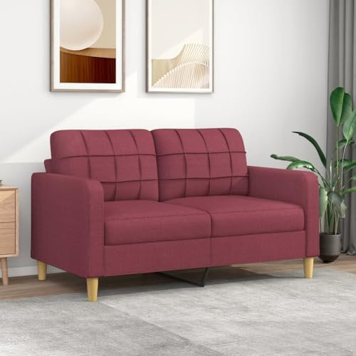 Willood 2-Sitzer-Sofa Couch für Wohnzimmer, Polstersofa mit Metallgestell, Loungesofa Zweisitzer Wohnzimmersofa Wohnzimmermöbel Weinrot 140 cm Stoff