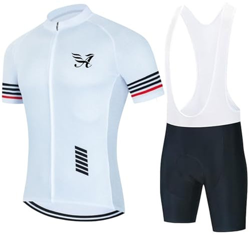 Pro Team 2024 Radtrikot Set für Herren, Sommer, Mountainbike-Jersey und Trägerhose mit 9D-Polsterung, Gel, atmungsaktiv, für Outdoor-Sportarten, Weiß-3., S