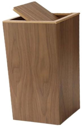 Poubelle en bois avec couvercle, conteneur à déchets polyvalent, grande corbeille à déchets décorative en bois massif 20l pour bureau et salle de bain, Bois sombre