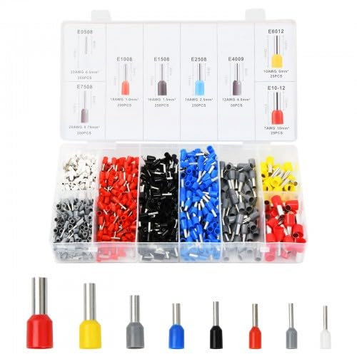 Puntalini Elettrici a Crimpare 1200 Pezzi, puntalini doppi elettrici a crimpare 0.5-10mm², Kit Puntalini Elettrici, Capicorda Elettrici per Cavi Elettrici