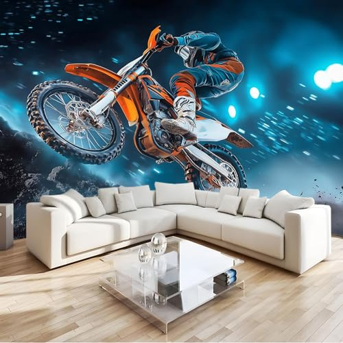 Fototapete Moto-Cross Tapete 350x256 cm 3D Vlies Wanddeko Wallpaper Wandtapete Dekoration Study Zimmer Wohnzimmer Restaurant Cafe