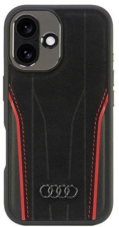Audi Echtleder hülle für iPhone 16 6.1 schwarz-rot AU-TPUPCMIP16-R8/D3-RD