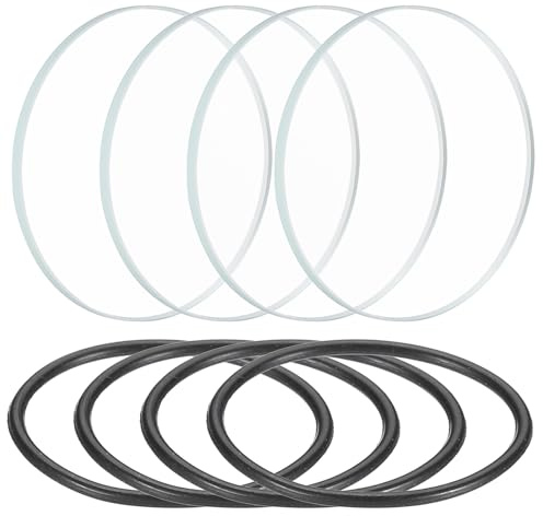 PATIKIL 1.1 Lente LED, 4 Juego de Lentes de Cristal con Borde Pulido y Anillo de Silicona para Repuesto de Lente de Fuente de Luz, Transparente