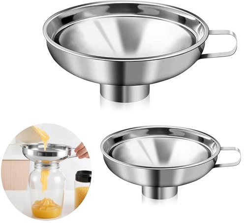 UDQYQ Embudo de acero inoxidable - 2 piezas Embudo de mermelada para cocina - Embudos de boca ancha con mango - Embudo de metal - Embudo de llenado - Ayudas de llenado - Accesorios de cocina (2)