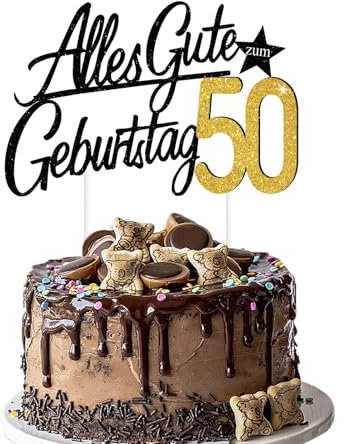 Torten Deko 50 Geburtstag – Glitzernder Cake Topper für Frauen & Männer (50)